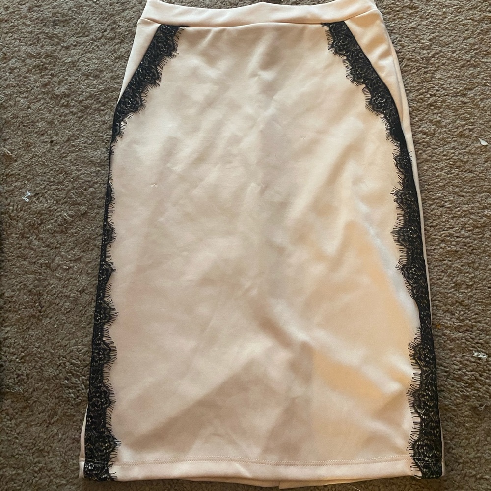 Pink and black lace pencil skirt